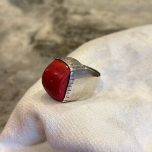 “Rebecca Collins” Silver Ring with Coral Stone